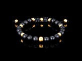 Invicta Jewelry Men's Matte Black Agate Stone and Yellow Steel Bead Adjustable Bracelet (8mm)