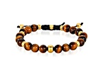 Invicta Jewelry Men's Tiger Eye Stone and Yellow Steel Bead Adjustable Bracelet (8mm)