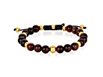 Invicta Jewelry Men's Red Tiger Eye Stone and Yellow Steel Bead Adjustable Bracelet (8mm)