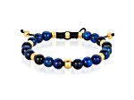 Invicta Jewelry Men's Blue Tiger Eye Stone and Yellow Steel Bead Adjustable Bracelet (8mm)