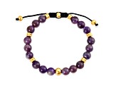 Invicta Jewelry Men's Amethyst Stone and Yellow Steel Bead Adjustable Bracelet (8mm)