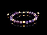 Invicta Jewelry Men's Amethyst Stone and Yellow Steel Bead Adjustable Bracelet (8mm)