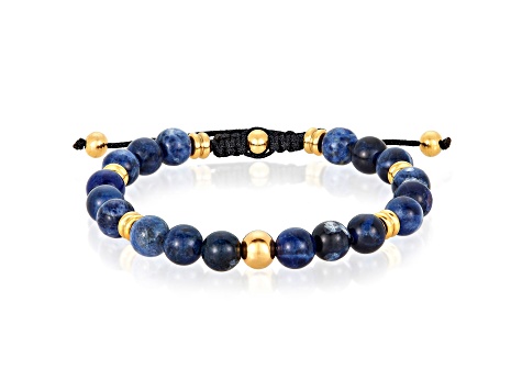 Invicta Jewelry Men's Sodalite Stone and Yellow Steel Bead Adjustable Bracelet (8mm)