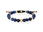 Invicta Jewelry Men's Sodalite Stone and Yellow Steel Bead Adjustable Bracelet (8mm)