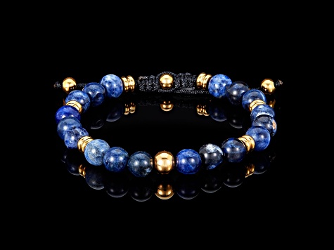 Invicta Jewelry Men's Sodalite Stone and Yellow Steel Bead Adjustable Bracelet (8mm)