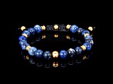 Invicta Jewelry Men's Sodalite Stone and Yellow Steel Bead Adjustable Bracelet (8mm)