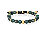 Invicta Jewelry Men's Moss Agate Stone and Yellow Steel Bead Adjustable Bracelet (8mm)
