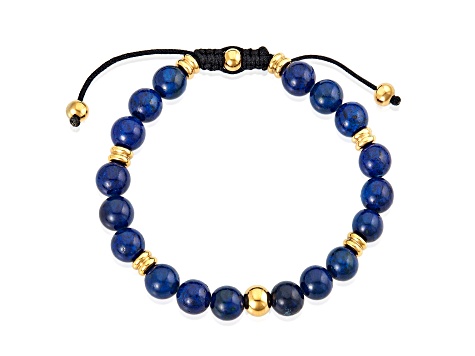 Invicta Jewelry Men's Lapis Lazuli Stone and Yellow Steel Bead Adjustable Bracelet (8mm)