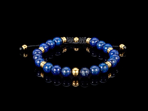 Invicta Jewelry Men's Lapis Lazuli Stone and Yellow Steel Bead Adjustable Bracelet (8mm)