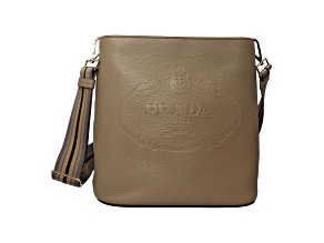 Prada Vitello Phenix Grey Leather Stripe Strap Bucket Bag