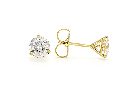 Certified White Lab-Grown Diamond F VS1 18k Yellow Gold 3 Prong Martini Stud Earrings 3.00ctw