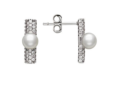 Sterling Silver Freshwater Pearl and Cubic Zirconia Earring