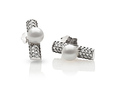 Sterling Silver Freshwater Pearl and Cubic Zirconia Earring