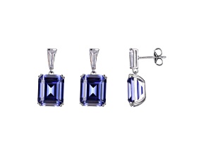 Blue And White Cubic Zirconia Rhodium Over Silver Earrings