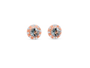 Aquamarine and CZ Round 18K Rose Gold Over Sterling Silver Button type Earrings, 0.86ctw
