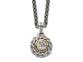 Sterling Silver Antiqued with 14K Accent Diamond Round Pendant Necklace