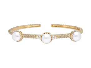 Judith Ripka Cultured Freshwater Pearl and 0.20ctw Bella Luce® 14k Gold Clad Cuff Bracelet
