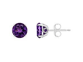 6mm Round Amethyst Rhodium Over Sterling Silver Stud Earrings