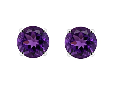 6mm Round Amethyst Rhodium Over Sterling Silver Stud Earrings