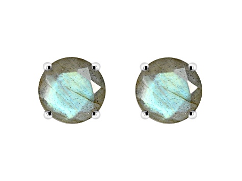 6mm Round Labradorite Rhodium Over Sterling Silver Stud Earrings