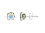 6mm Round Moonstone Rhodium Over Sterling Silver Stud Earrings