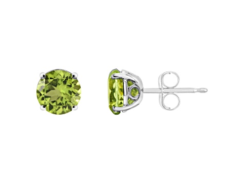 6mm Round Peridot Rhodium Over Sterling Silver Stud Earrings