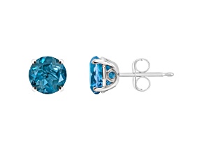 6mm Round London Blue Topaz Rhodium Over Sterling Silver Stud Earrings