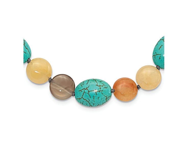 Sterling Silver Freshwater Pearl, Jadeite, Reconstructed Magnesite, Chalcedony Necklace