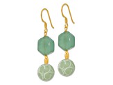 14K Gold Over Sterling Silver Hexagon Aventurine and Swirl Jadeite Dangle Earrings