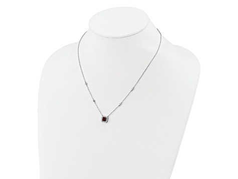 Rhodium Over Sterling Silver Fancy Created Ruby and Cubic Zirconia Necklace