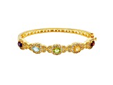 Multi Gemstone 18k Yellow Gold Over Bronze Bracelet and Pendant w/Chain Set 9.45ctw
