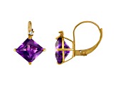 10K Yellow Gold Amethyst and Diamond Princess Leverback Earrings 2.40ctw