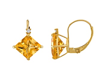 Picture of 10K Yellow Gold Citrine and Diamond Princess Leverback Earrings 2.25ctw