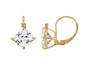 10K Yellow Gold Lab Created White Sapphire and Diamond Princess Leverback Earrings 3.40ctw