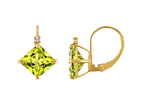 10K Yellow Gold Peridot and Diamond Princess Leverback Earrings 2.85ctw