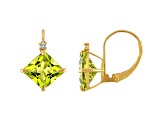10K Yellow Gold Peridot and Diamond Princess Leverback Earrings 2.85ctw