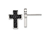 Stainless Steel Brushed and Polished Black IP-plated Textured Cross Earrings