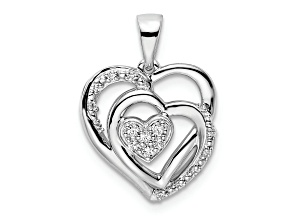Rhodium Over 14k White Gold Polished Heart Diamond Pendant