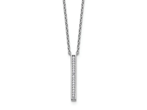 Rhodium Over Sterling Silver Polished Cubic Zirconia Bar Necklace