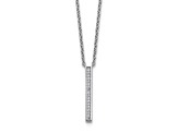 Rhodium Over Sterling Silver Polished Cubic Zirconia Bar Necklace