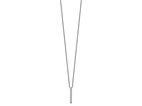 Rhodium Over Sterling Silver Polished Cubic Zirconia Bar Necklace