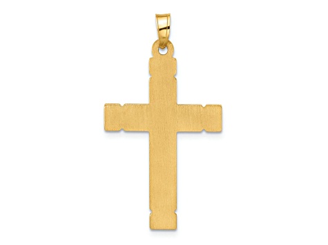 14k Yellow Gold Polished and Grooved Diamond Cross Pendant