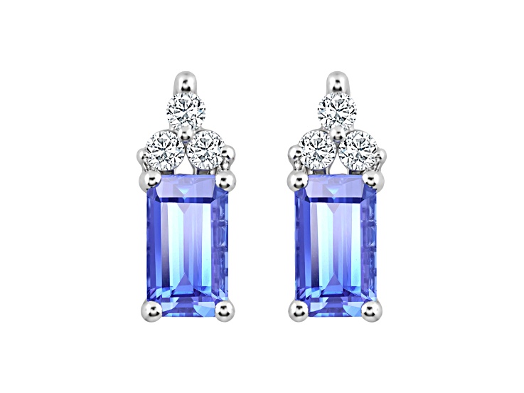 Tanzanite With White Diamond Rhodium Over 14k White Gold Earrings 0.61ctw