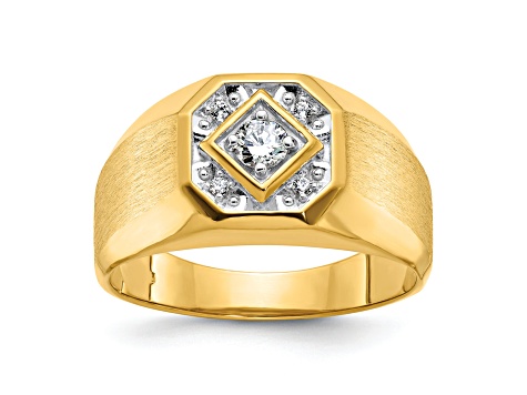 10K Yellow Gold Men's Polished and Satin Diamond Ring 0.16ctw