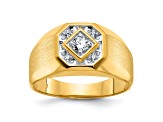 10K Yellow Gold Men's Polished and Satin Diamond Ring 0.16ctw