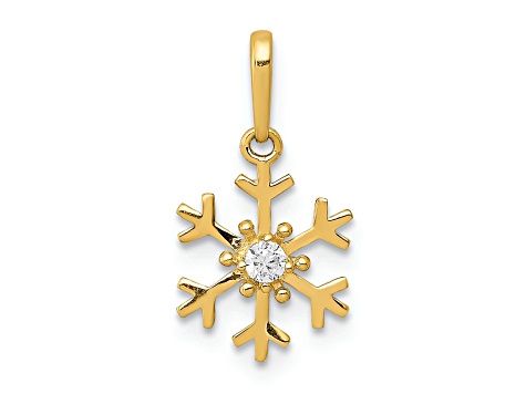 14K Yellow Gold Polished Cubic Zirconia Snowflake Charm Pendant