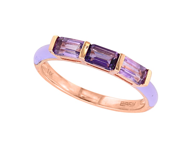 EFFY 14K Rose Gold Over Sterling Silver Amethyst with Purple Enamel 3-Stone Band Ring 1.04ctw