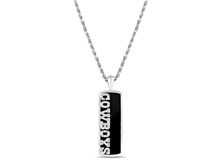 NFL Dallas Cowboys Unisex Onyx and 0.10ctw Diamond Sterling Silver Pendant With 18" Chain