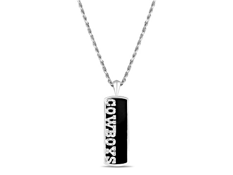 NFL Dallas Cowboys Unisex Onyx and 0.10ctw Diamond Sterling Silver Pendant With 18" Chain