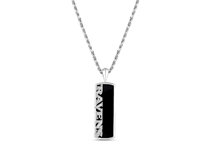 NFL Baltimore Ravens Unisex Onyx and 0.10ctw Diamond Sterling Silver Pendant With 18" Chain
